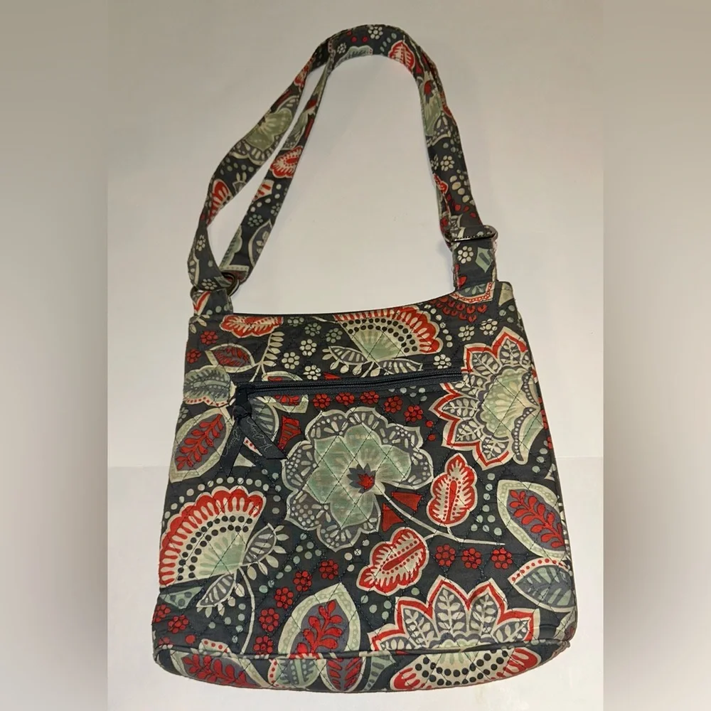 Vera Bradley Nomadic Floral Hipster Crossbody Gray Orange Green Paisley Mid-Size